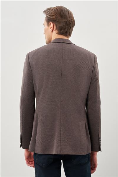 Koyu Kahverengi Kazayağı Desen Örme Mono Yaka 2 Düğme 6 Drop Slim Fit Classic Ceket 1002245166_400