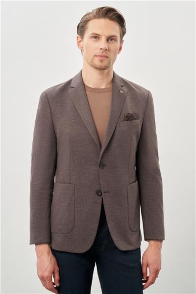 Koyu Kahverengi Kazayağı Desen Örme Mono Yaka 2 Düğme 6 Drop Slim Fit Classic Ceket 1002245166_400