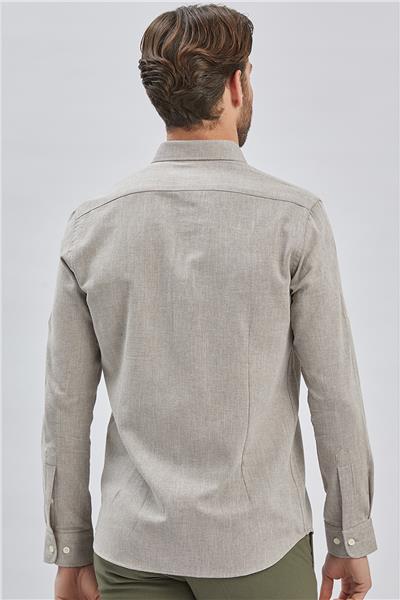 Koyu Kahverengi Kısalabilir Kollu Armürlü Biritli Yaka Pamuklu Casual Slim Fit Gömlek 1004240202