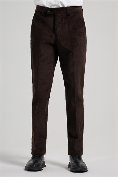 Koyu Kahverengi Pamuklu Yandan Cepli Comfort Fit Kadife Pantolon 1003245160