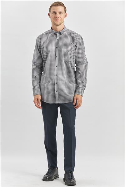 Koyu Kahverengi Uzun Kol Ekose Desen Smart Classic Comfort Fit Gömlek 1004240252