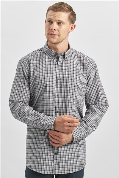Koyu Kahverengi Uzun Kol Ekose Desen Smart Classic Comfort Fit Gömlek 1004240252