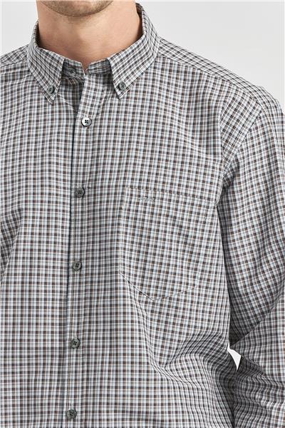 Koyu Kahverengi Uzun Kol Ekose Desen Smart Classic Comfort Fit Gömlek 1004240252