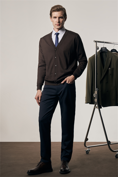 Koyu Kahverengi V Yaka Cepsiz Comfort Fit Classic Pamuklu Triko Hırka 1012255016