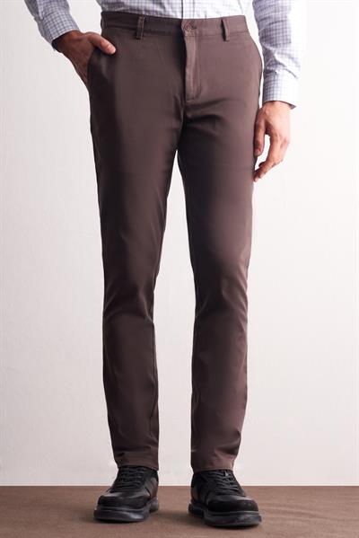 Koyu Kahverengi Yan Cep Düz Paça Pamuklu Slim Fit Chino Casual Pantolon 1003255165