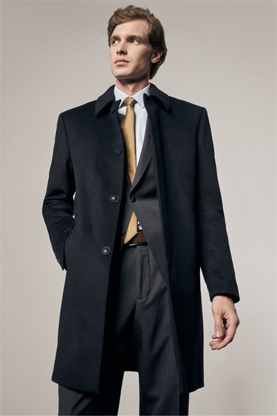 Koyu Lacivert 110 Cm Kaşe Düz Sırt Kapitoneli Astar Comfort Fit Classic Palto 1005255154