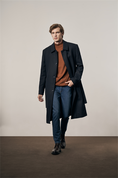 Koyu Lacivert 115 Cm Kaşe Polo Yaka Düz Esnek Garnisiz-Biyesiz Comfort Fit Palto 1005255150