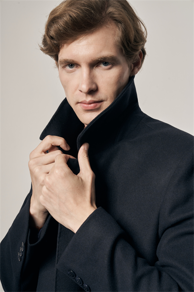 Koyu Lacivert 115 Cm Kaşe Polo Yaka Düz Esnek Garnisiz-Biyesiz Comfort Fit Palto 1005255150