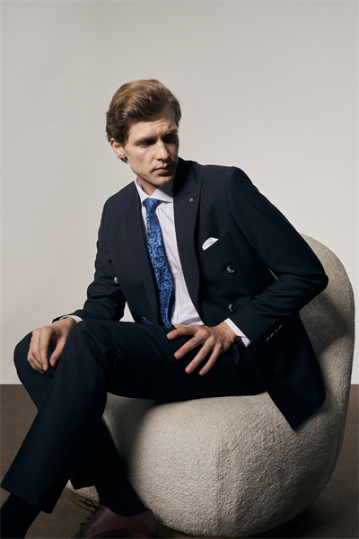 Lacivert Kırlangıç Yaka Çizgili Kruvaze 6 Drop Slim Fit Tam Astar Yünlü Takım Elbise 1001255125