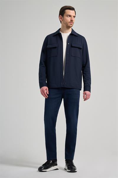 Koyu Lacivert Armürlü Bebe Yaka Kendinden Pamuklu Garnisiz-Biyesiz Standart Fit Mont 1007245163