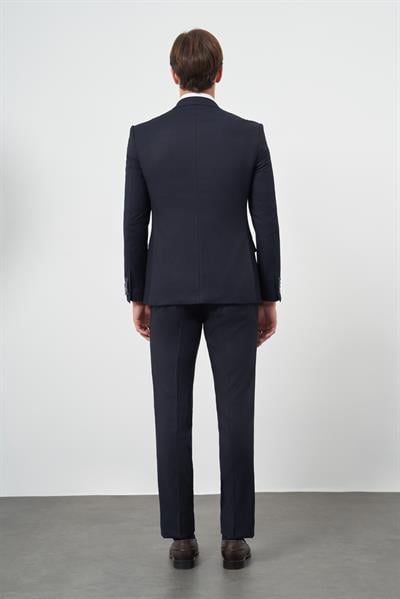 Koyu Lacivert Armürlü Mono Yaka Tam Astar Esnek 6 Drop Slim Fit Classic Takım Elbise 1001245175