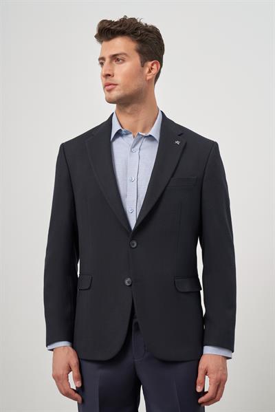 Koyu Lacivert Baskılı Mono Yaka 4 Drop Comfort Fit Classic Ceket 1002245157