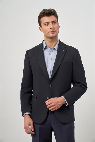 Koyu Lacivert Baskılı Mono Yaka 4 Drop Comfort Fit Classic Ceket 1002245157