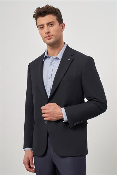 Koyu Lacivert Baskılı Mono Yaka 4 Drop Comfort Fit Classic Ceket 1002245157