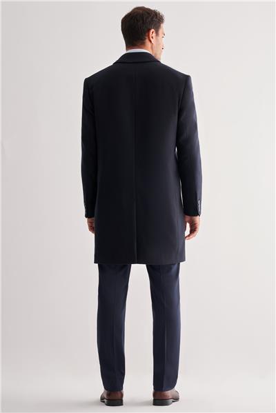 Koyu Lacivert Berberi Yaka Tam Astar Classic Comfort Fit Esnek Kaşe Palto 1005255152