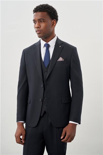 Koyu Lacivert Bez Ayağı Kılıç Yaka Tam Astar Yelekli 6 Drop Slim Fit Takım Elbise 1001245177