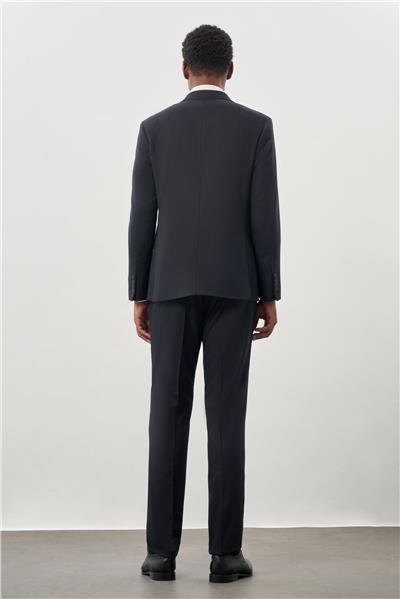 Koyu Lacivert Bez Ayağı Kılıç Yaka Tam Astar Yelekli 6 Drop Slim Fit Takım Elbise 1001245177