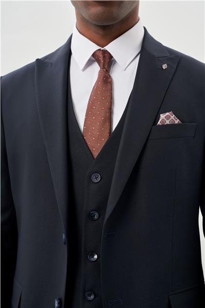 Koyu Lacivert Bez Ayağı Mono Yaka Tam Astar Esnek 6 Drop Comfort Fit Takım Elbise 1001245900