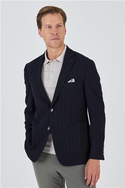 Koyu Lacivert Mono Yaka Gofreli  Esnek 6 Drop Slim Fit Casual  Ceket 1002250126