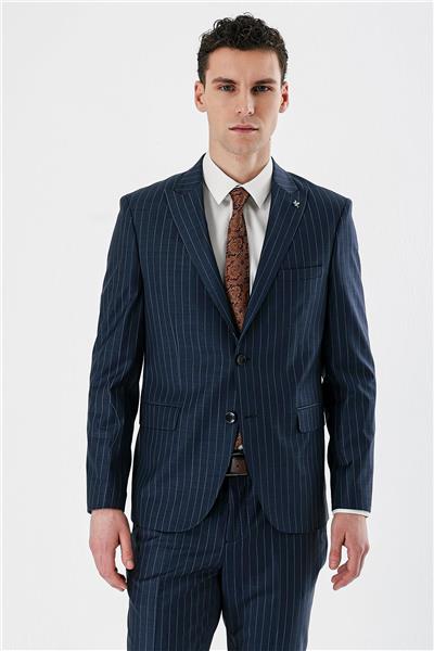 Koyu Lacivert Kırlangıç Yaka Yünlü Likralı 6 Drop Slim Klasik Takım Elbise 1001240159