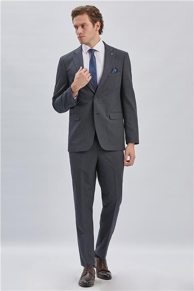 Koyu Lacivert Çizgili Mono Yaka Astarlı 4 Drop Comfort Fit Rahat Kesim Takım Elbise 1001240177