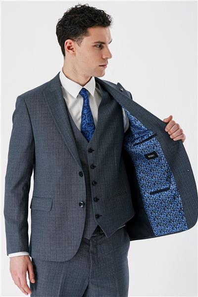 Koyu Lacivert Kırlangıç Yaka Yelekli 6 Drop Slim Fit Klasik Takım Elbise 1001240157