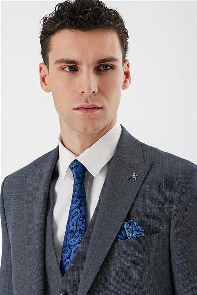 Koyu Lacivert Kırlangıç Yaka Yelekli 6 Drop Slim Fit Klasik Takım Elbise 1001240157