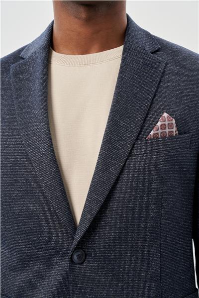 Koyu Lacivert Desenli Örme Mono Yaka Astarsız Esnek 6 Drop Slim Fit Casual Ceket 1002245159