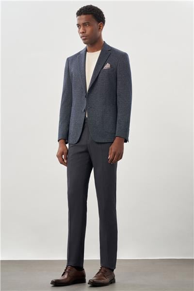 Koyu Lacivert Desenli Örme Mono Yaka Astarsız Esnek 6 Drop Slim Fit Casual Ceket 1002245159