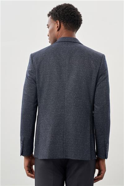 Koyu Lacivert Desenli Örme Mono Yaka Astarsız Esnek 6 Drop Slim Fit Casual Ceket 1002245159