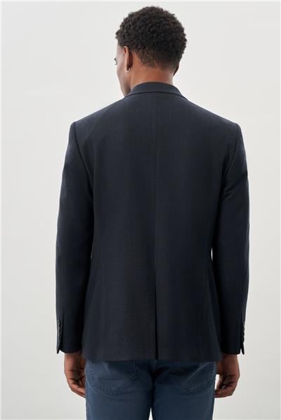 Koyu Lacivert Desenli Örme Mono Yaka Tam Astar Esnek 6 Drop Comfort Fit Casual Ceket 1002245164