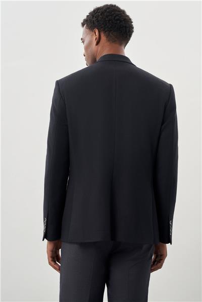 Koyu Lacivert Desenli Örme Mono Yaka Tam Astar Esnek 6 Drop Comfort Fit Casual Ceket 1002245163