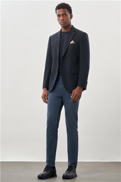 Koyu Lacivert Desenli Örme Mono Yaka Tam Astar Esnek 6 Drop Comfort Fit Casual Ceket 1002245164