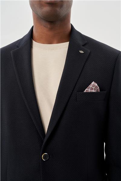 Koyu Lacivert Desenli Örme Mono Yaka Tam Astar Esnek 6 Drop Comfort Fit Casual Ceket 1002245163