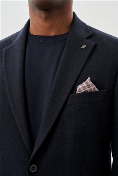 Koyu Lacivert Desenli Örme Mono Yaka Tam Astar Esnek 6 Drop Comfort Fit Casual Ceket 1002245164