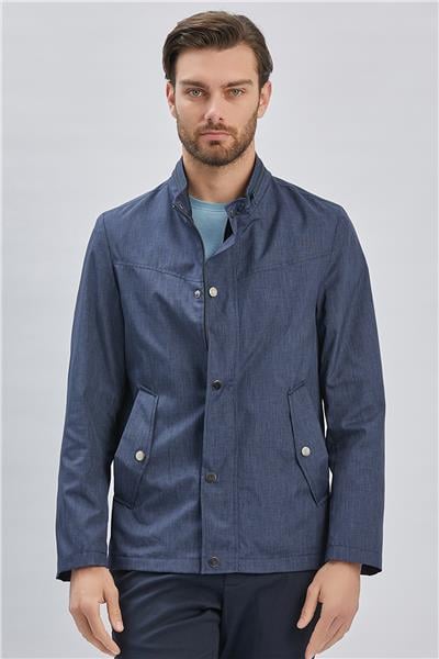 Koyu Lacivert Dik Yaka Yarım Astar Comfort Fit Rahat Kesim Casual Mont 1007240150