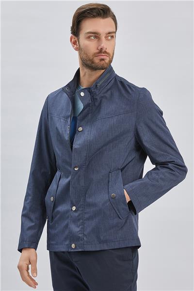 Koyu Lacivert Dik Yaka Yarım Astar Comfort Fit Rahat Kesim Casual Mont 1007240150