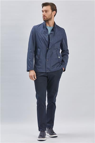 Koyu Lacivert Dik Yaka Yarım Astar Comfort Fit Rahat Kesim Casual Mont 1007240150