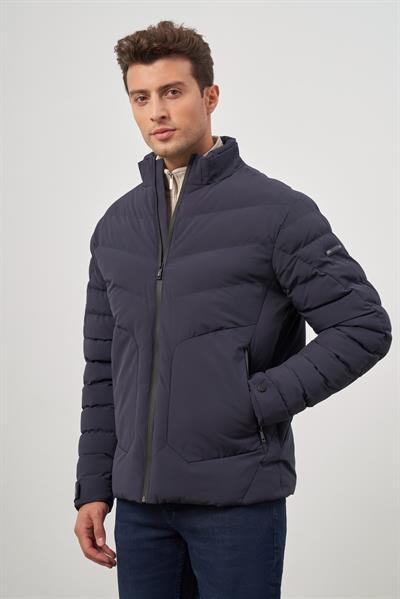 Koyu Lacivert Dolumlu Hakim Yaka Slim Fit Dar Kesim Klasik Mont 1007245153