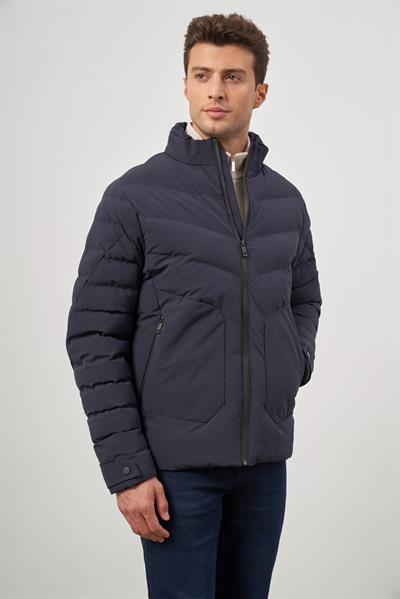 Koyu Lacivert Dolumlu Hakim Yaka Slim Fit Dar Kesim Klasik Mont 1007245153