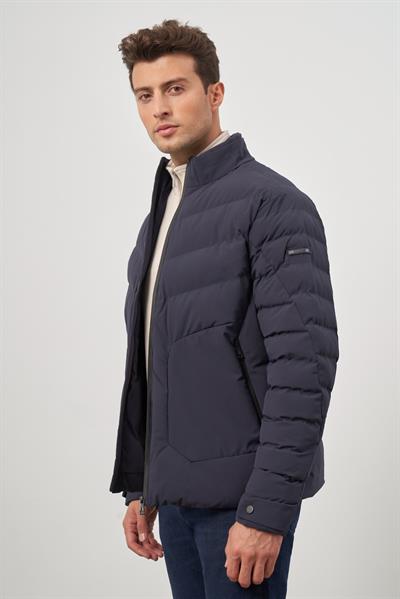 Koyu Lacivert Dolumlu Hakim Yaka Slim Fit Dar Kesim Klasik Mont 1007245153