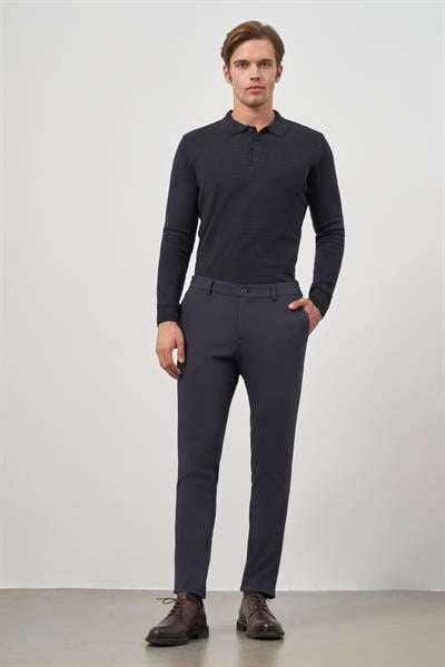 Koyu Lacivert Pamuklu Lastikli Yandan Cepli Casual Slim Fit Jogger Pantolon 1003245101