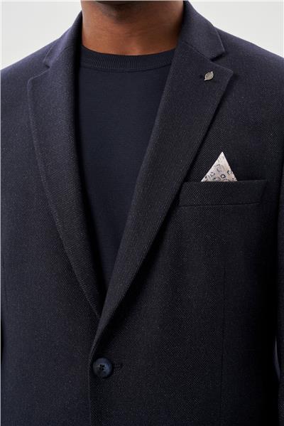 Koyu Lacivert Düz Gabardin Mono Yaka 2 Düğme Esnek 6 Drop Comfort Fit Casual Ceket 1002245165_200