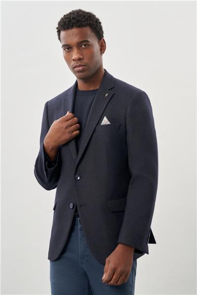 Koyu Lacivert Düz Gabardin Mono Yaka 2 Düğme Esnek 6 Drop Comfort Fit Casual Ceket 1002245165_200