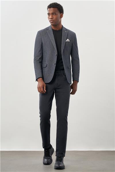 Koyu Lacivert Düz Örme Mono Yaka 6 Drop Slim Fit Classic Ceket 1002245133