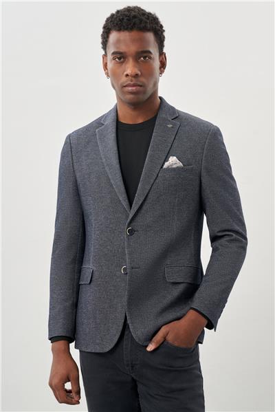 Koyu Lacivert Düz Örme Mono Yaka 6 Drop Slim Fit Classic Ceket 1002245133
