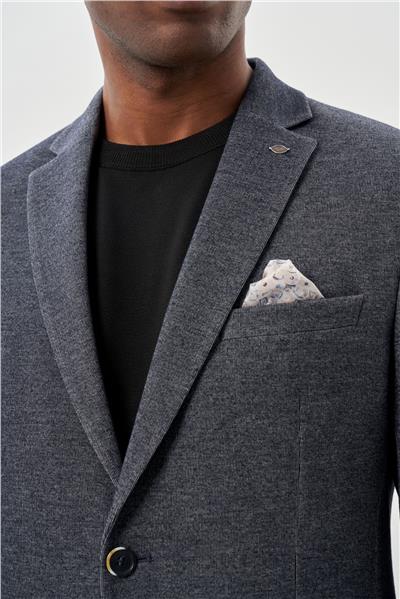 Koyu Lacivert Düz Örme Mono Yaka 6 Drop Slim Fit Classic Ceket 1002245133