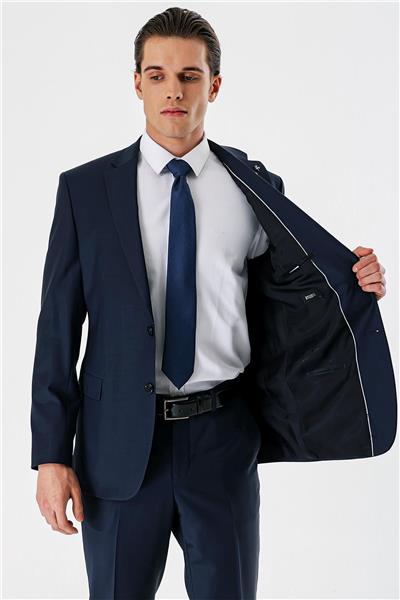 Koyu Lacivert Filafil Mono Yaka Yünlü Likralı 6 Drop Comfort Klasik Takım Elbise 1001240152