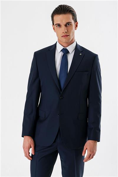 Koyu Lacivert Filafil Mono Yaka Yünlü Likralı 6 Drop Comfort Klasik Takım Elbise 1001240152