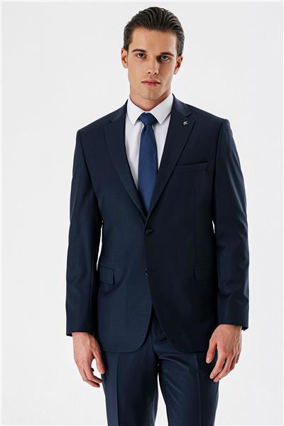 Koyu Lacivert Filafil Mono Yaka Yünlü Likralı 6 Drop Comfort Klasik Takım Elbise 1001240152